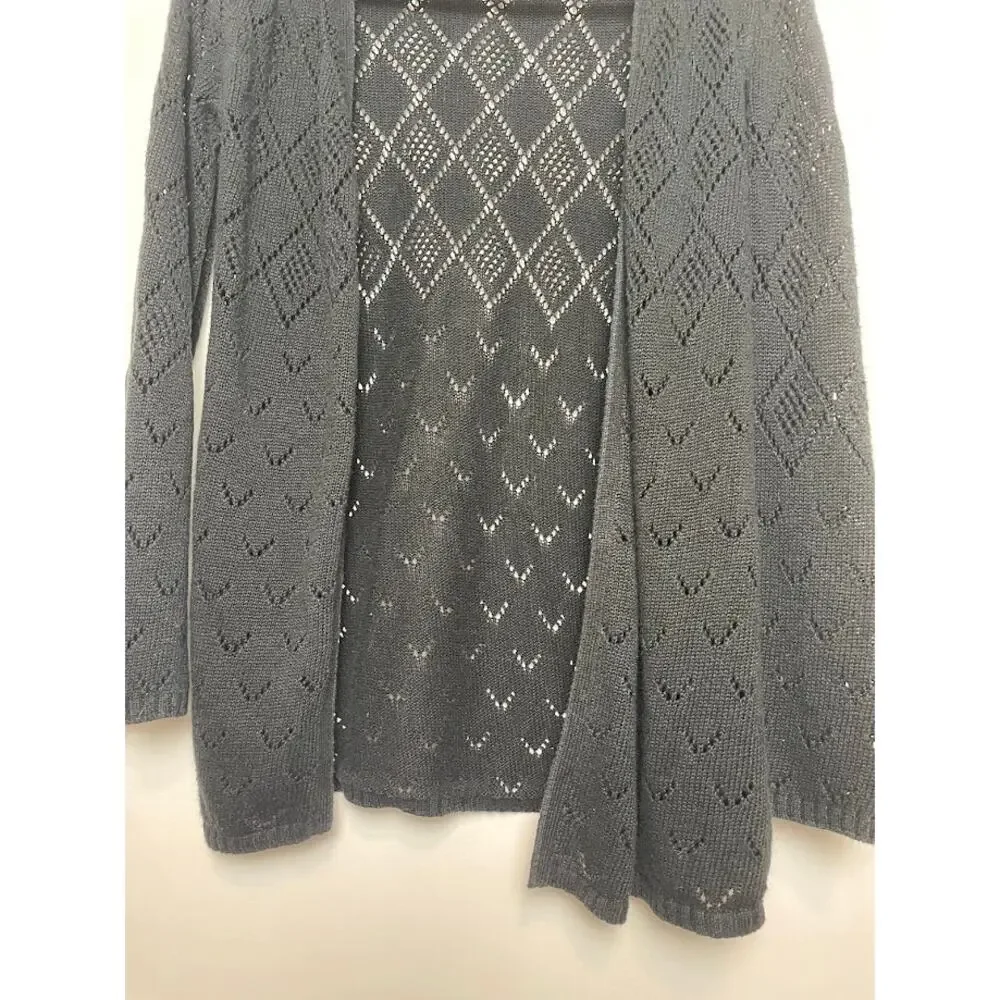 Black Long Cardigan Womens Size XS Knit‎ Open Long Sleeve Top Crochet Sweater